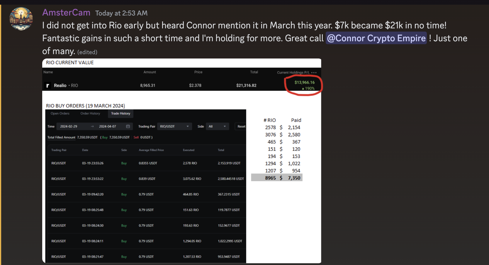 Member trade win